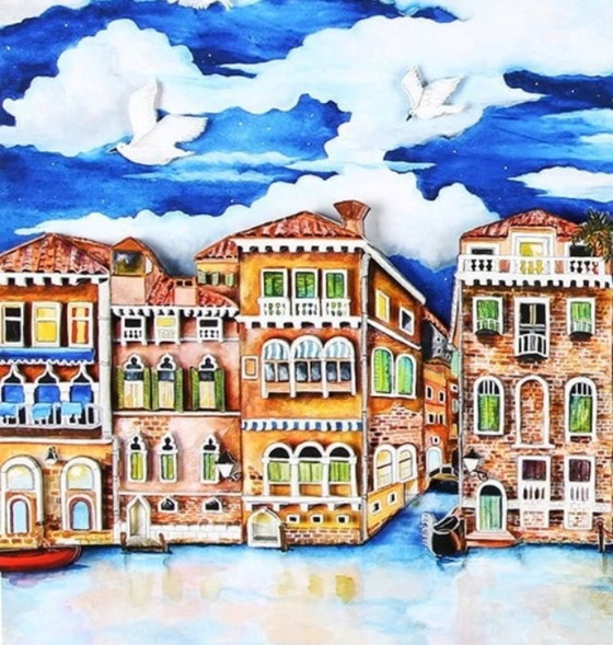 Image 1 of Linnea Pergola: "Venecia-Luz de Luna". Giclee, firmado a mano, sobre papel Hahnemühle Velvet hecho a mano.