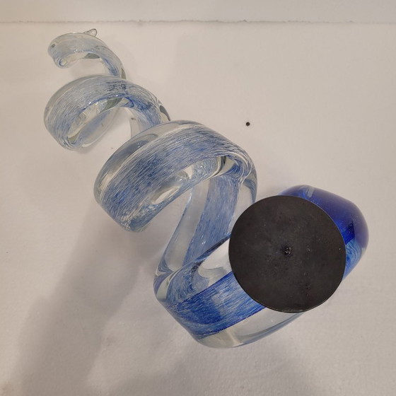 Image 1 of Pair of blue spiral candlesticks, glass, 80's - France