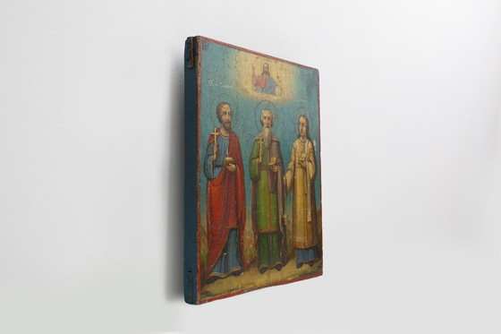 Image 1 of Icona religiosa russa del XIX secolo dei santi patroni del Santo Matrimonio