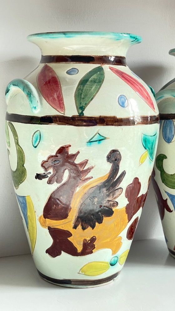 Image 1 of Vintage Italy VASES DRAGON Pattern