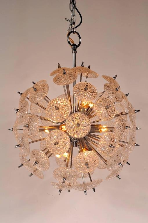 Image 1 of 1970s Glass with Chrome Sputnik Chandelier in the Style of Emil Stejnar