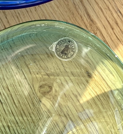 Nova Scotia Glass Schalen Set 3 Stück handgefertigt blau grün Vintage Kanada