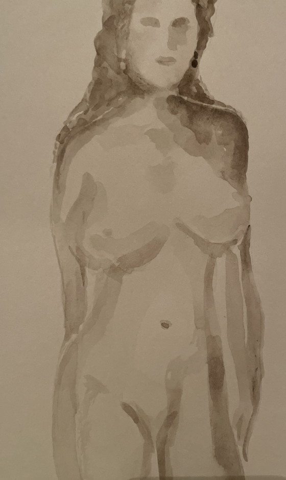 Image 1 of Ritratto femminile dipinto ad acquerello color seppia "Negli occhi"