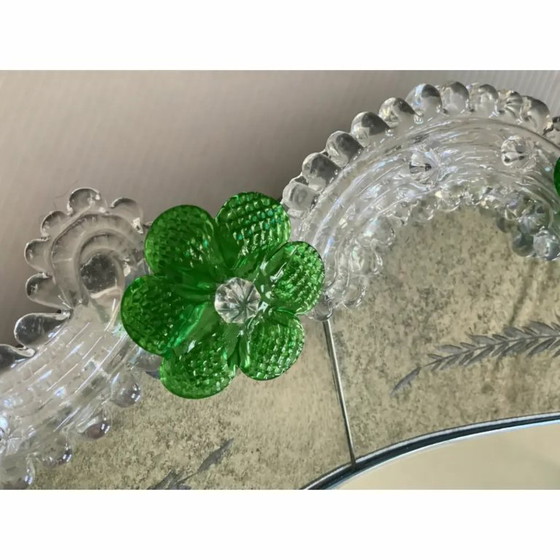 Image 1 of Venetian Murano Glass Oval Floral Wall Mirror – Hand-Carved Italian Art