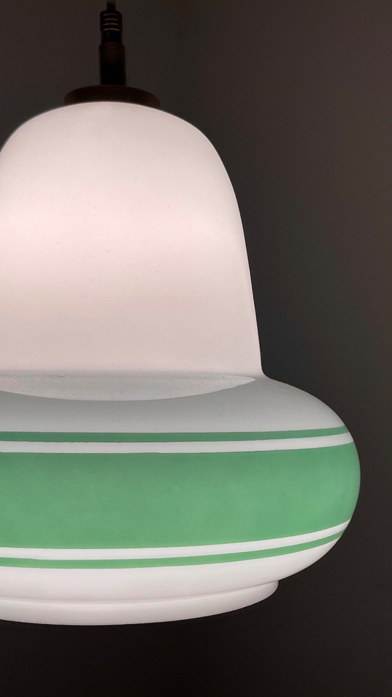 Image 1 of Lampada a sospensione Art Déco italiana, anni '50, vintage, opalina