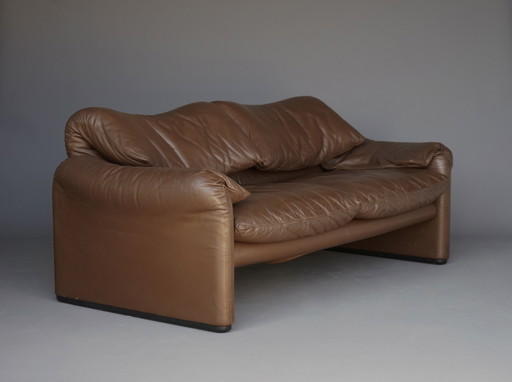 Leather Maralunga Sofa by Vico Magistretti for Cassina, 1973