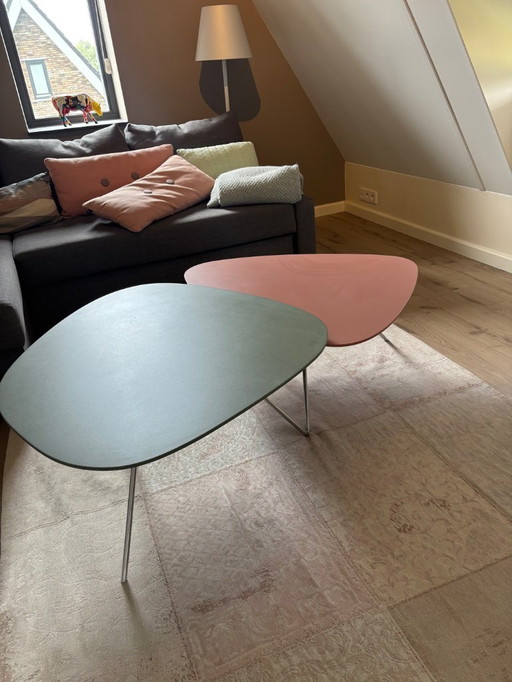 Set of 2 leolux liliom coffee tables for sale. Also for sale separately