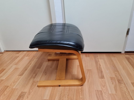 Image 1 of Hocker Poef Voetenbank Leer Vintage Scandinavisch Design