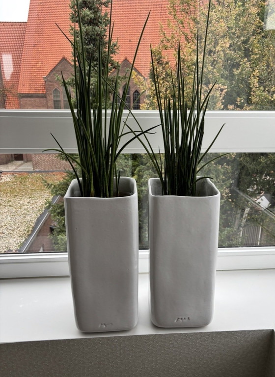 Image 1 of Vase/pot design MOBACH blanc avec plante
