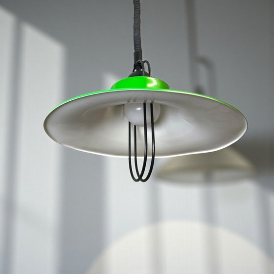 Image 1 of Industriële groene metalen intrekbare eetkamerlamp, jaren 1070
