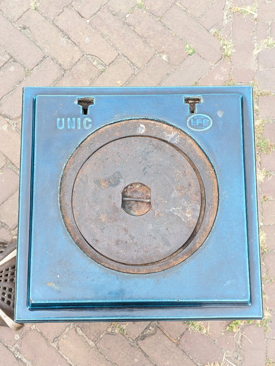 Rare Art Deco 'Skyscraper' Tower Stove by Fobrux – Majolica Blue (c. 1930) – Les Fonderies Bruxelloises (photo 14 of 18)