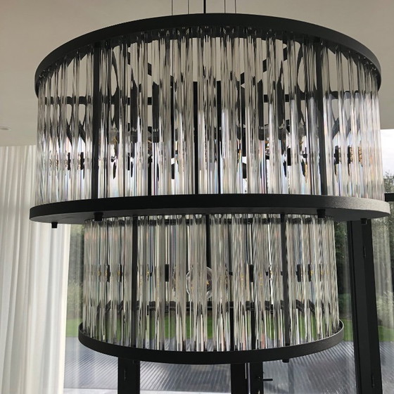 Image 1 of Hanglamp zwart frame en geslepen glas 