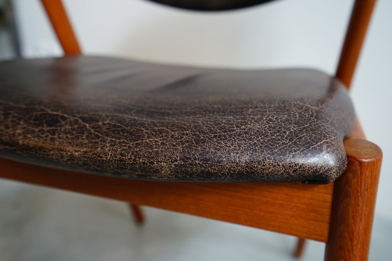 Image 1 of 6 Kai Kristiansen stoelen | Model 42 | Teak Leder patina