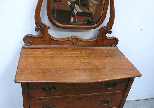 Antique mirrored chest of drawers with 3 drawers and tilting mirror, American walnut, circa 1900