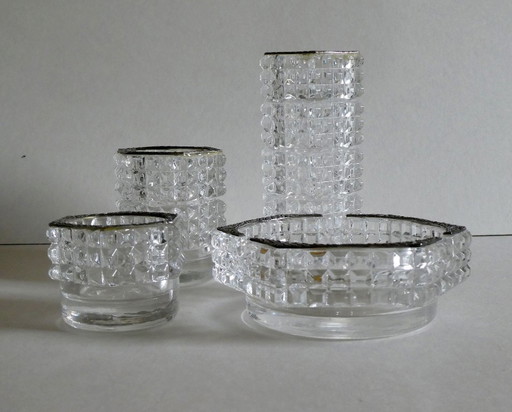 Smoker's set, 4 objects, Germany 1960s, lead crystal, silver