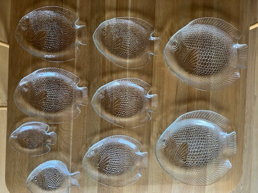 Vintage 9-teiliges Fischservice aus Arcoroc/Pasabahce-Glas