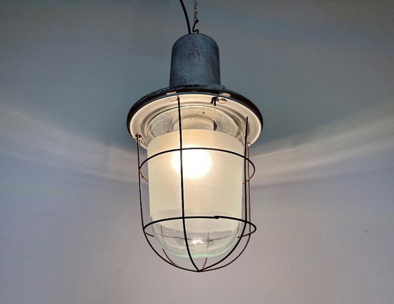 Image 1 of Large Industrial Cast Aluminium Cage Pendant Light , 1960s