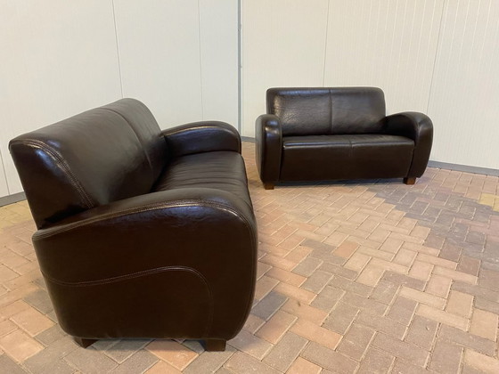 Image 1 of Divano in vera pelle marrone 3 + 2,5 posti