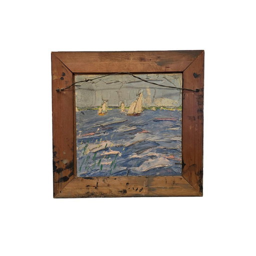 Oil painting with a barge signed J.G. Otter 1934