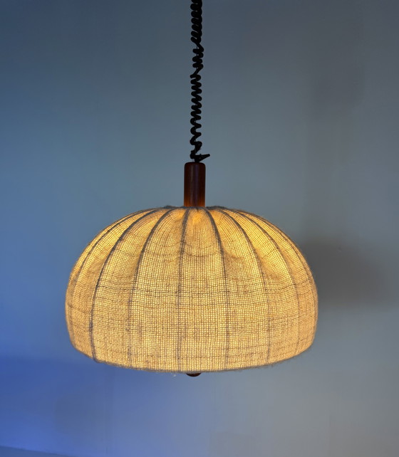 Image 1 of Lampada a sospensione vintage, teak e lana, Domus '70
