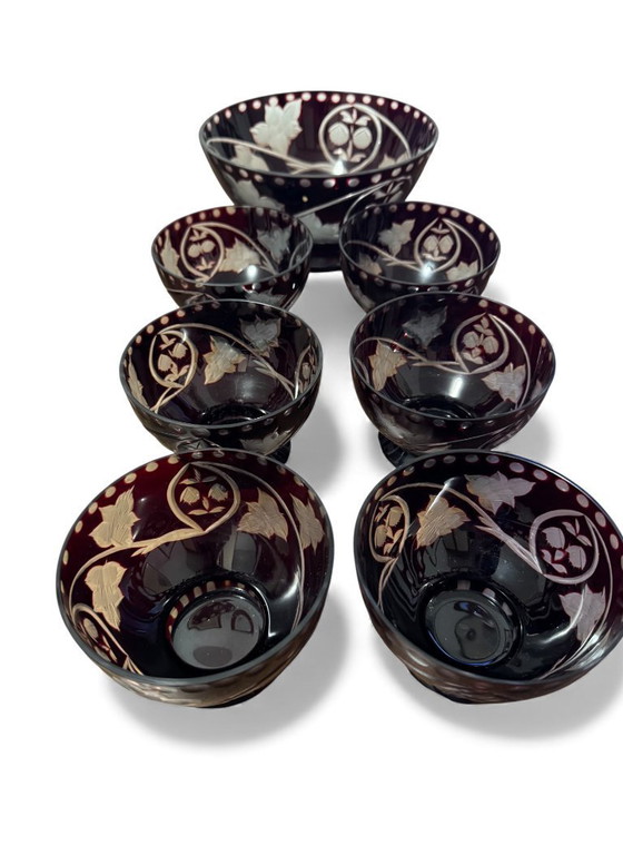Image 1 of Bohemian crystal salad bowl set from the 1960s
