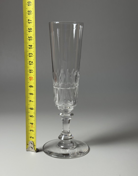 Image 1 of Set van 5 Val Saint Lambert Théodora kristallen champagneflutes – Antiek handgeslepen kristal, gedocumenteerd in de catalogus va