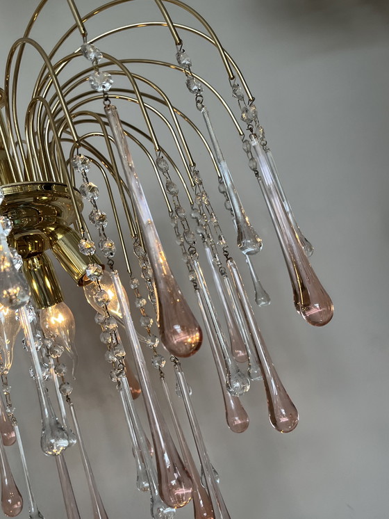 Image 1 of Lampada a sospensione vintage XXL in cristallo rosa a goccia, italiana