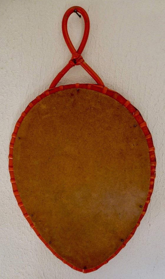 Image 1 of Orange Vintage Retro Wicker Mirror In Heart Shape.