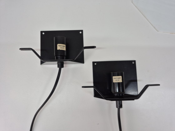 Image 1 of Set (2) vintage wall lamps. Black and white, 70s and 80s.