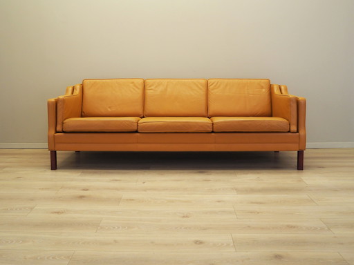 Orange leather sofa, Danish design, 1970s, production: Denmark