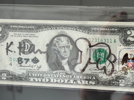 Image 1 of Keith Haring 2 dollar bill authentically signed and signed with certificate