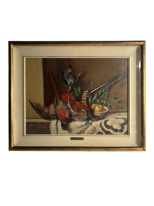 Pintura al óleo de bodegón sobre cartón de Michele Cisternino, años 70