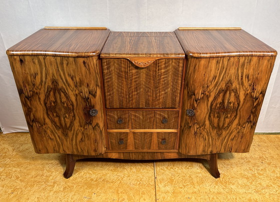 Image 1 of Art Deco Vintage Brocante Burr Walnut Cocktail Sideboard Bar 1930