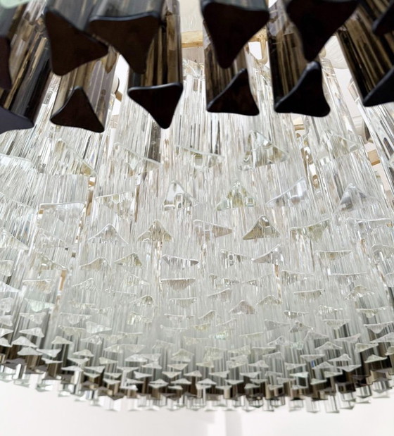 Image 1 of Weelderige kroonluchter van Paolo Venini voor Vivarini, Muranoglas/Prismaglas, Italië, jaren 70, op maat gemaakt