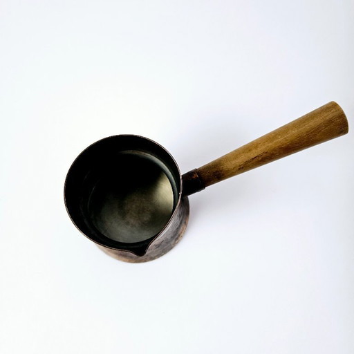 Antique Handmade Copper Coffee Pot With Wooden Handle | Coffe Maker From 1940s | Signed By L. DÖMÖTÖR well-known Goldsmith