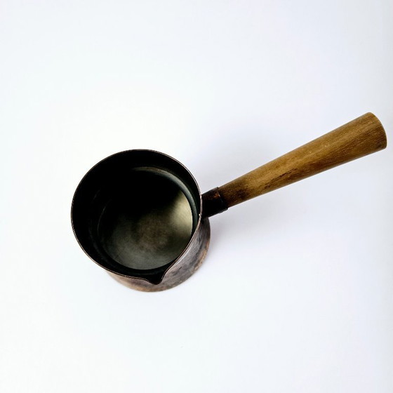 Image 1 of Antique Handmade Copper Coffee Pot With Wooden Handle | Coffe Maker From 1940s | Signed By L. DÖMÖTÖR well-known Goldsmith