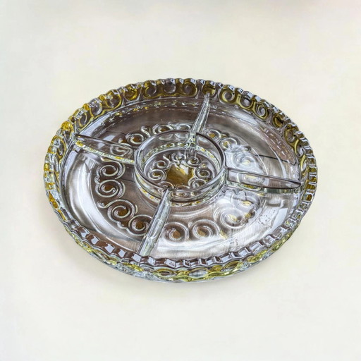 Vintage Snack Bowl by Walther Glass | yellow-clear glass | 1970s