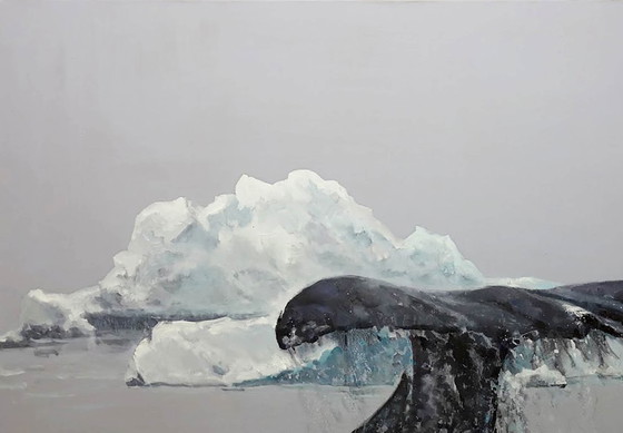 Origineel olieverfschilderij, hedendaagse kunst: zee, ijsberg, walvis zonder roeispanen (photo 7 of 7)