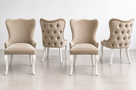 Set of 4 luxury Dining chairs | Beige & white – Cotton (photo 3 of 5)
