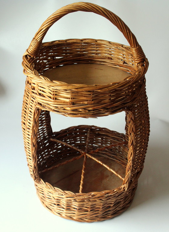 Image 1 of Flaschenkorb Hoch Geflochten - Handarbeit - Weide/Holz