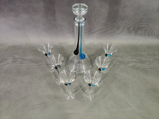 Image 1 of Boheemse Crystalex handgeblazen karaf met zes glazen, set uit de jaren 1990.