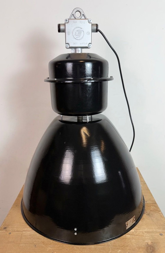 Image 1 of Large Black Industrial Factory Pendant Lamp from Elektrosvit, 1960s