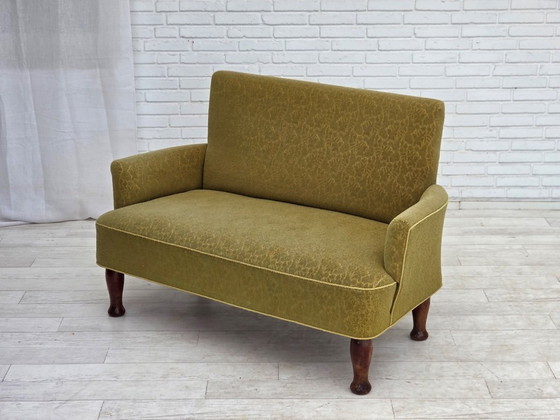 Image 1 of 1950s, Danish 2-seater sofa, green furniture wool fabric.