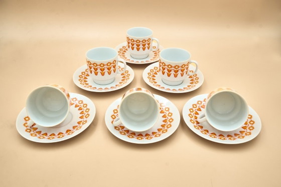 Image 1 of 6 Midcentury Porcelain Coffee Cups & Saucers, EPIAG, Czechoslovakia