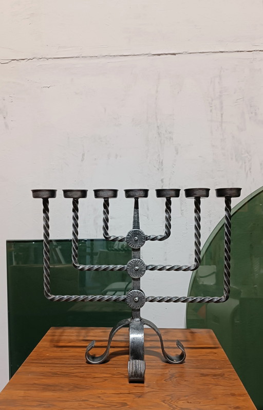 Vintage brutalist wrought iron candle holder 