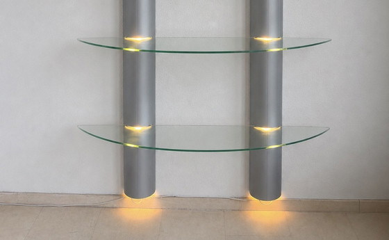 Image 1 of Vitrine/étagère à 2 colonnes et 4 étagères en verre