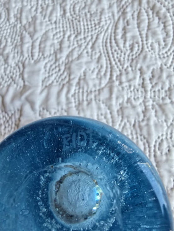 Biot signed blue bubbled glass soliflore vase (photo 4 of 5)