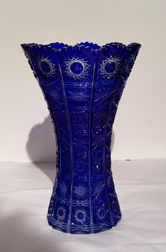 Kobalt Blue Crystal Cut Vase (photo 4 of 5)