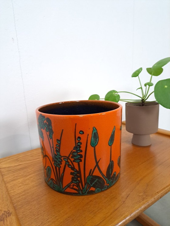 Image 1 of Pot de fleurs en céramique orange, Allemagne de l'Ouest, n° 3
