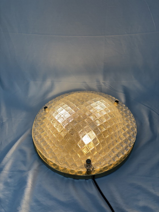 Image 1 of Vintage Fischer Leuchten ceiling lamp ice glass & brass 60/70